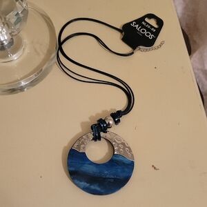 Saloos large round Blue and Silver ocean Pendant Necklace with sea feel